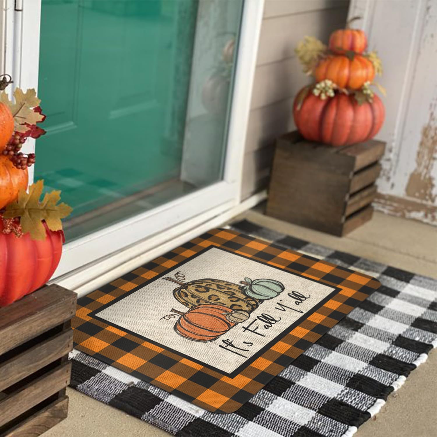 Halloween otoño calabaza alfombra de suelo en la puerta alfombra de lino alfombra de decoración textil al por mayor alfombra de pies