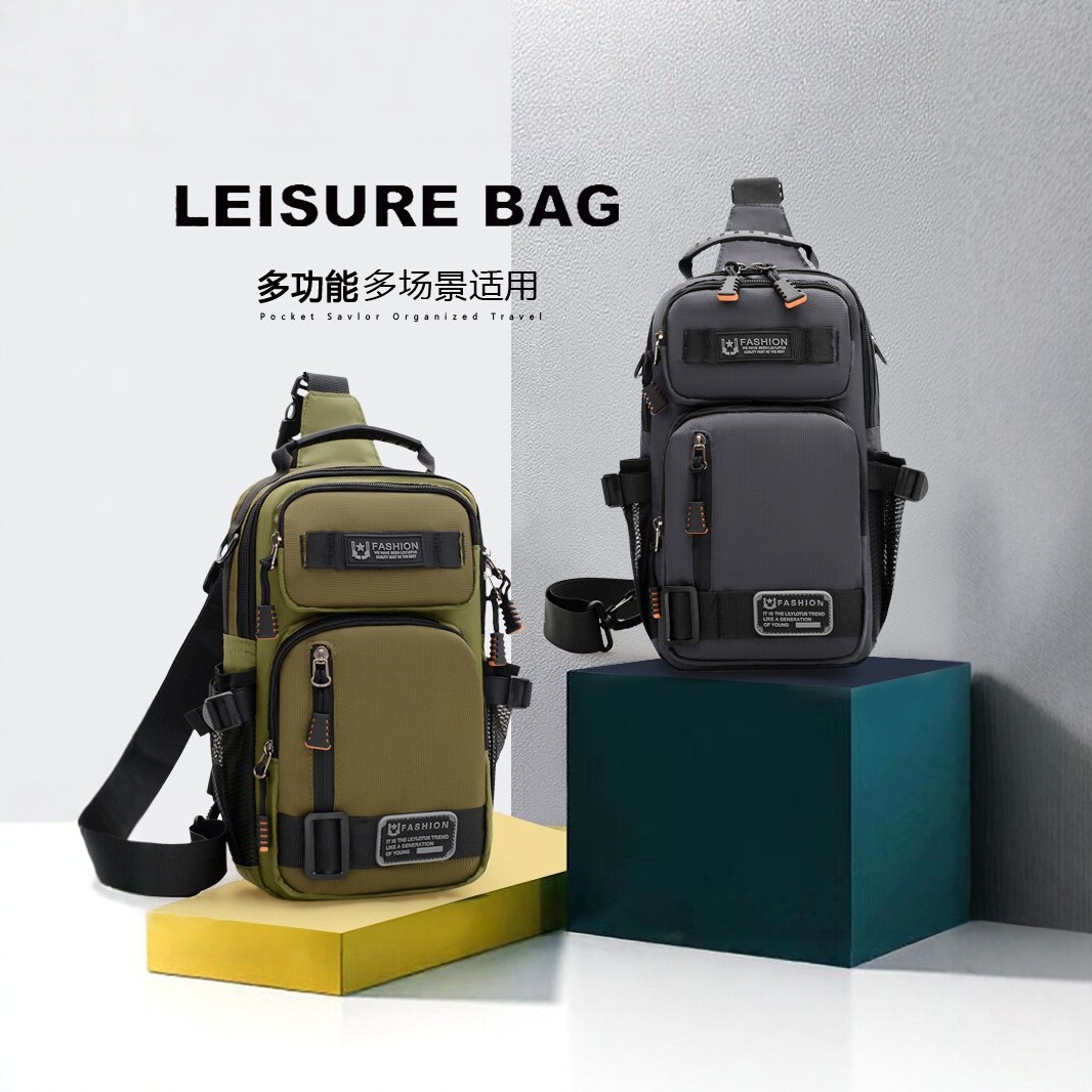 Men's chest bag, fashionable and trendy single-shoulder crossbody bag, multifunctional waterproof and wear-resistant chest bag for outdoor sports