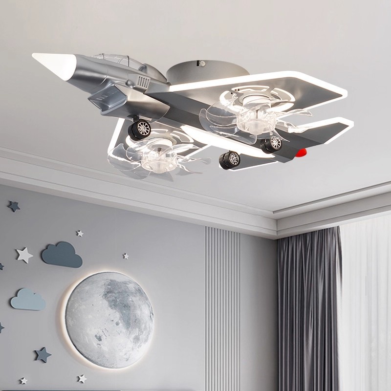 Children's Room Lamp J-10 Fighter Aircraft Fan Lamp Eye Protection Tmall Smart Voice Boy Bedroom Ceiling Lamp