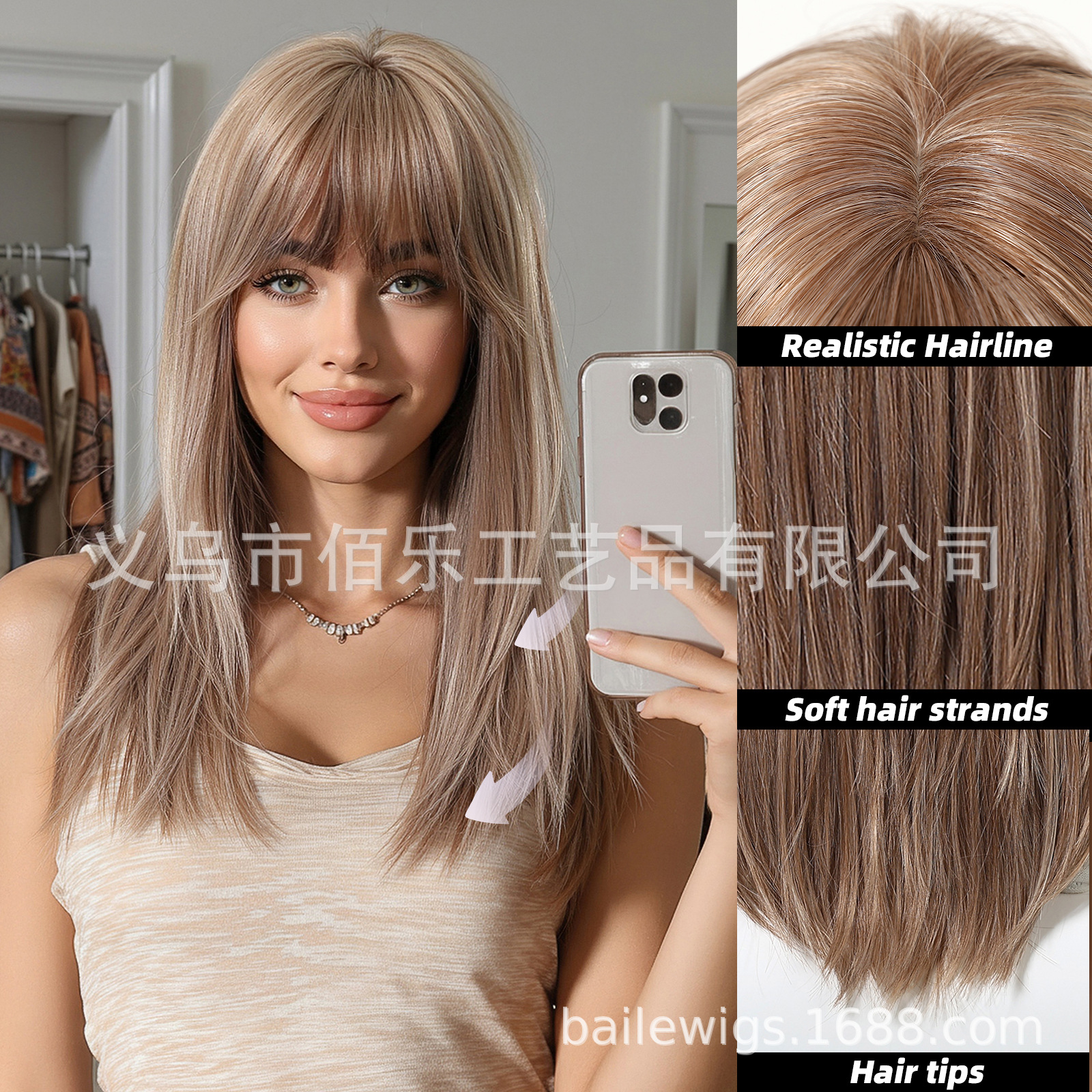 Peruca de cabello de mujer cubierta de cabello recto de alto nivel Qi Liuhai venta en caliente transfronteriza al por mayor pelucas