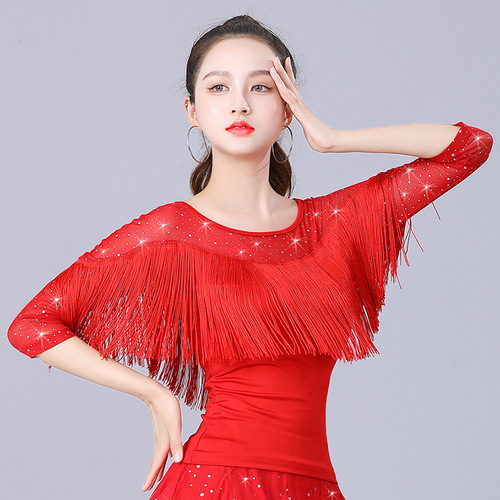Modern dance tops for women, new practice clothes, square dance clothes, fashionable ballroom dance clothes, ballroom dance, Latin dance short sleeves