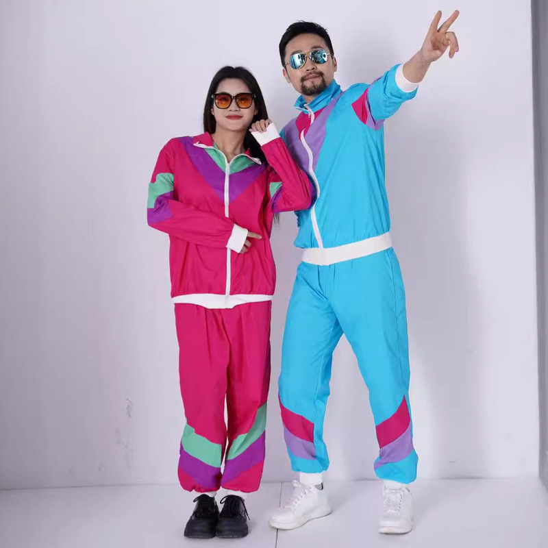 Cross-Border 80S Disco Sportswear Jacket Pants Jogging Clothing Retro Style Carnival Theme Party