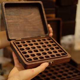 桌面木质精油收纳盒多孔香薰雕刻整理盒创意口红圆孔收纳木盒