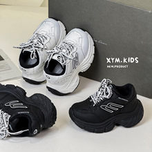 2025年冬季新款儿童时尚擦色字母加绒厚底老爹鞋