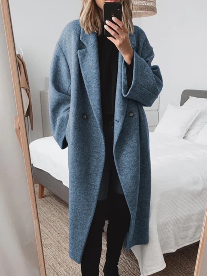 Abrigo de Lana Estilo Trench de Poliéster, Largo, con Bolsillos, para Otoño e Invierno