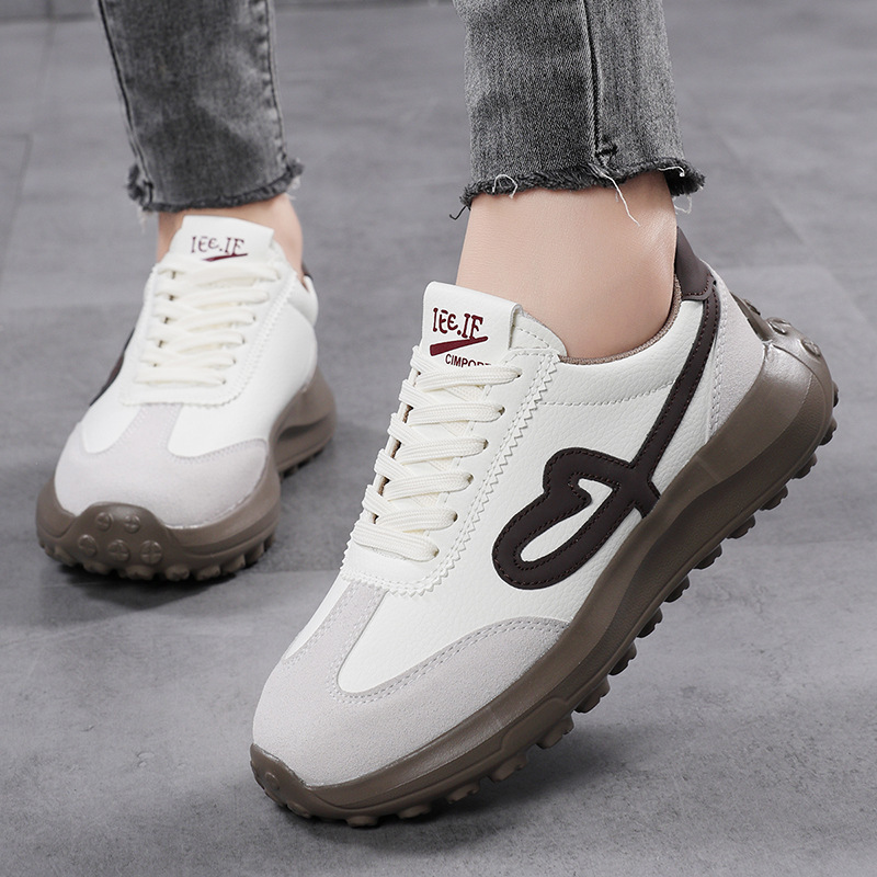Women's Retro Moral Training Shoes, Thick-Soled Sports and Casual Shoes, Soft Leather, Lightweight, Soft Soles, Four-Season Models, Low-Key, Stain-Resistant, Slimming Feet