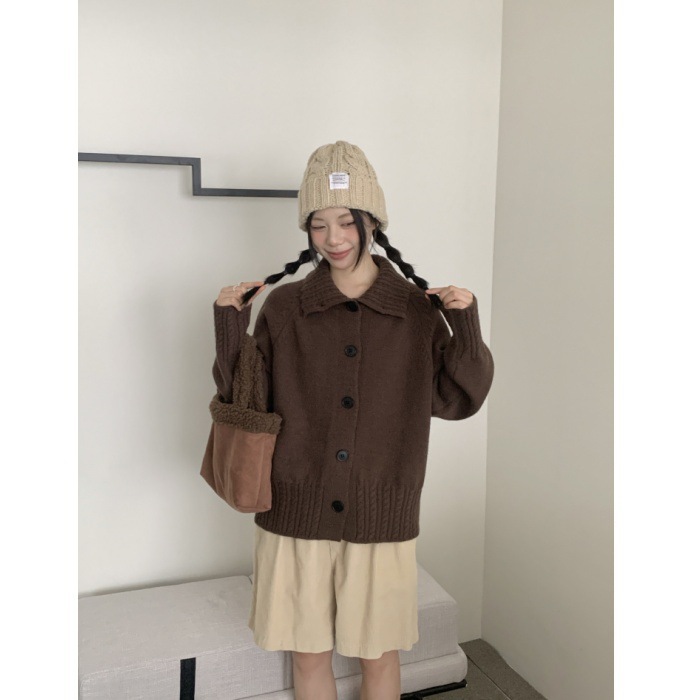 立领麻花袖毛衣女2025超火毛衣秋冬软糯复古针织衫外套休闲上衣|undefined