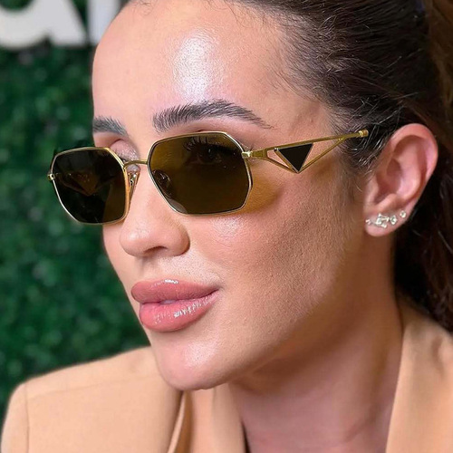 Vintage Asymmetrical Small Frame Metal Aviator Sunglasses with Mesh Sun Protection