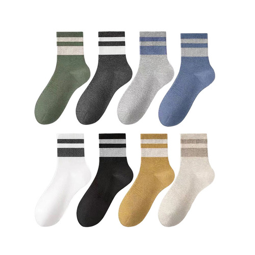 Zhuji Men's Mid-Calf Socks Summer Striped Cotton Socks Anti-Odor Sports Socks Trendy Winter Long Socks for Students