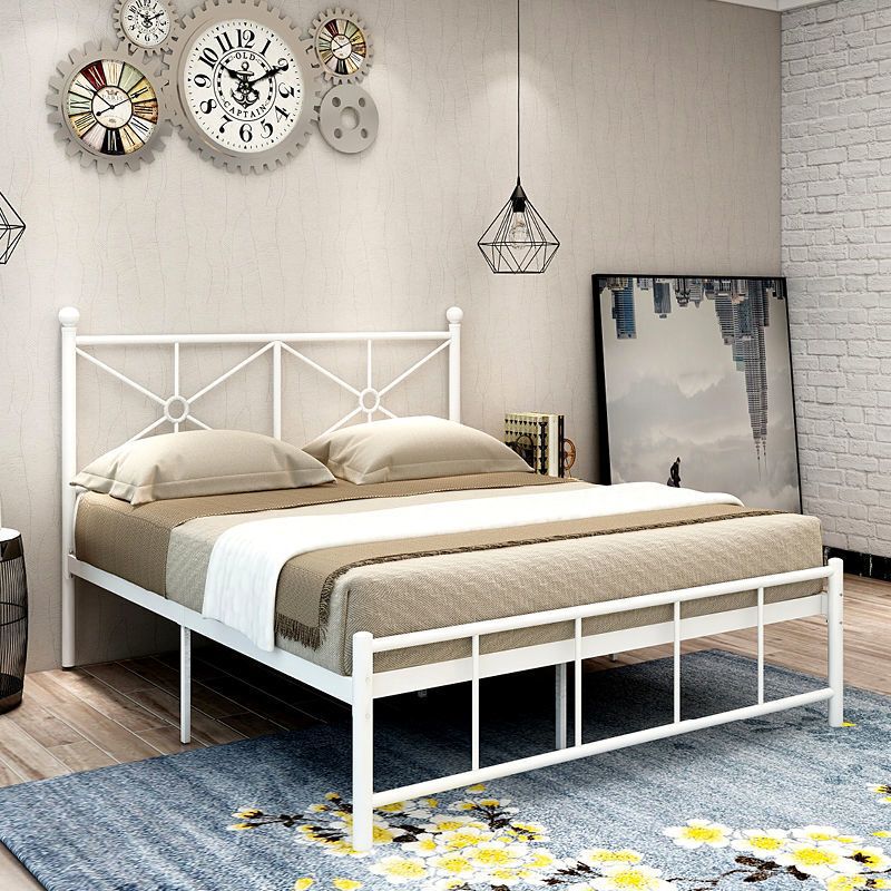 Ins-Style High-Low Headboard Minimalist Single-Layer Iron Frame Bed for Rental Apartments, Single Bed, Double Bed, Dormitory, Apartment Iron Bed Ins-Style High-Low Headboard Minimalist Single-Layer Iron Frame Bed for Rental Apartments, Single Bed, Double Bed, Dormitory, Apartment Iron Bed