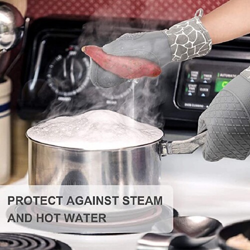 Thickened kitchen baking gloves, insulated placemats, anti-scalding microwave cloth gloves, two-finger deer pattern silicone barbecue gloves