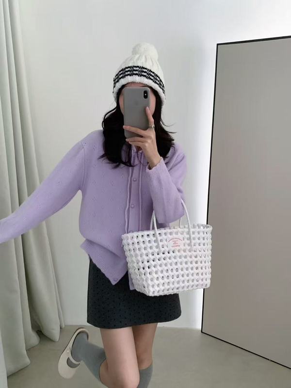 韩系外贸新款抽绳连帽单排扣镂空设计感宽松软糯休闲外套开衫女|undefined