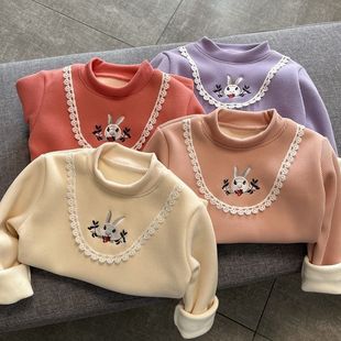 Girls' fleece-lined Base Shirt 2025 New Children's Autumn and Winter Stylish Girl's One-piece Velvet Warm Winter Top
