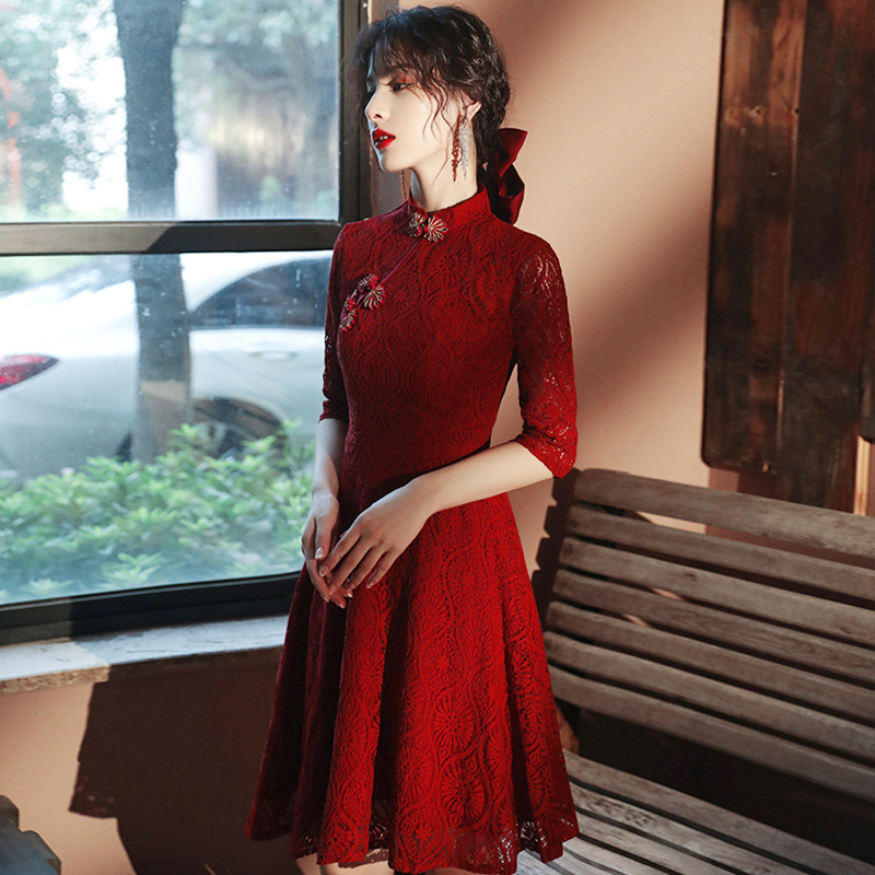 Burgundy evening dress