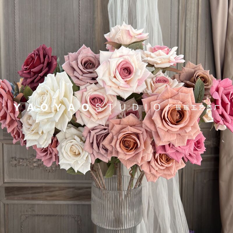 3-head capsicino rose car head main wedding float artificial flower wedding flower wall flower arrangement home decorative flower ornaments