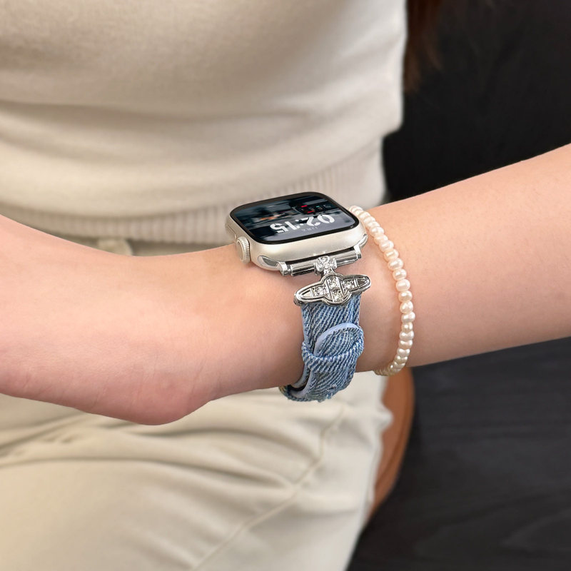 Star Sparkling Diamond Denim Leather Strap Suitable for Apple Watch S11, Apple Watch Se, High-End Women's Model Iwatchs Star Sparkling Diamond Denim Leather Strap Suitable for Apple Watch S11, Apple Watch Se, High-End Women's Model Iwatchs