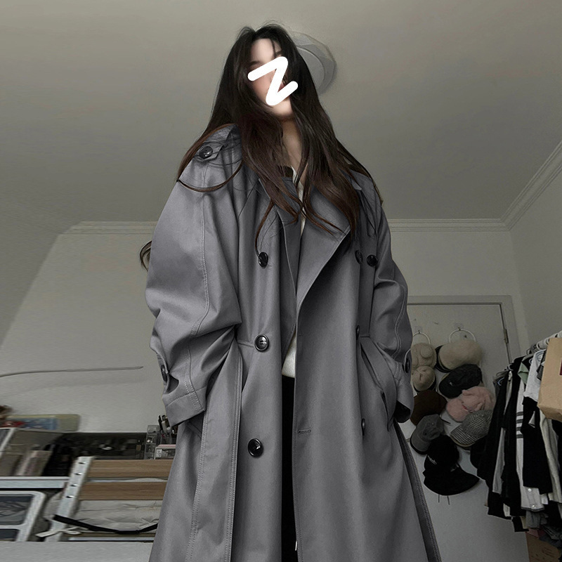 Gray Windbreaker Jacket Women's Mid-Length 2025 New Early Spring & Fall Korean Style Small Design British Style Outwear Gray Windbreaker Jacket Women's Mid-Length 2025 New Early Spring & Fall Korean Style Small Design British Style Outwear