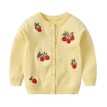 兒童秋季新款毛衣女童韓版針織衫中小童圓領草莓刺綉毛線開衫外套
