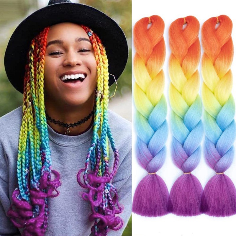 Gran trenza color peluca africana jumbo braid hair gradiente de fibra química trenza de seda de alta temperatura sucia