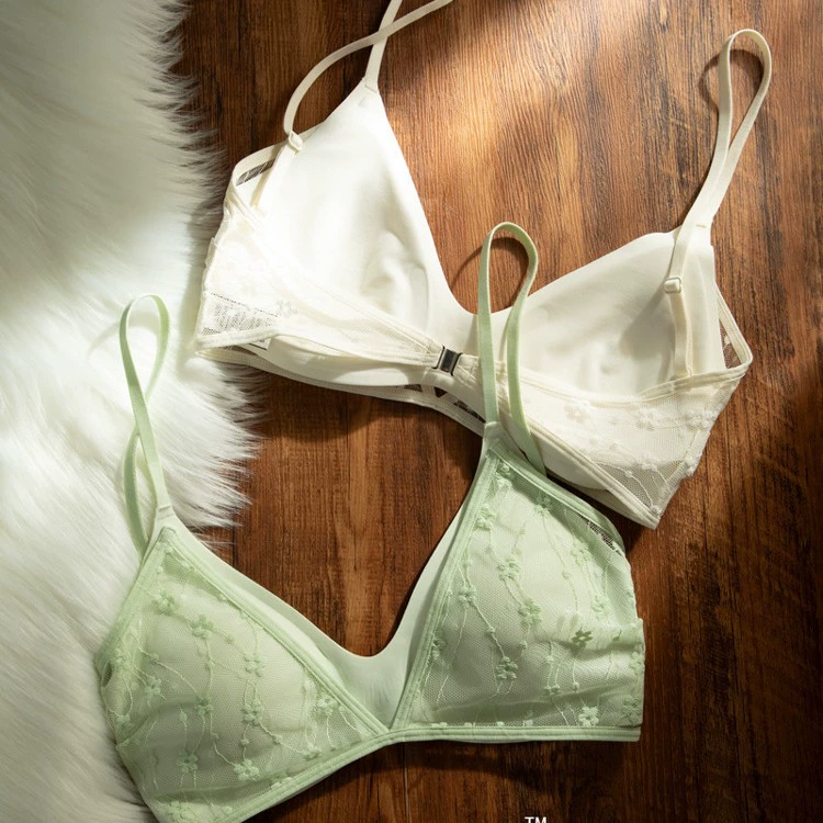Lace Wireless Bra Women, Thin Lightweight, Light Push-Up Support, Beautiful Back Design