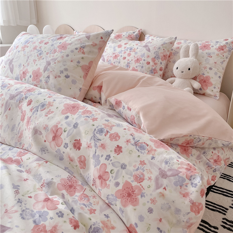 Cama de algodón de cuatro piezas 100 cubierta de sábanas de algodón cubierta de sábanas de dormitorio de estudiantes de tres piezas con camas Kasa4