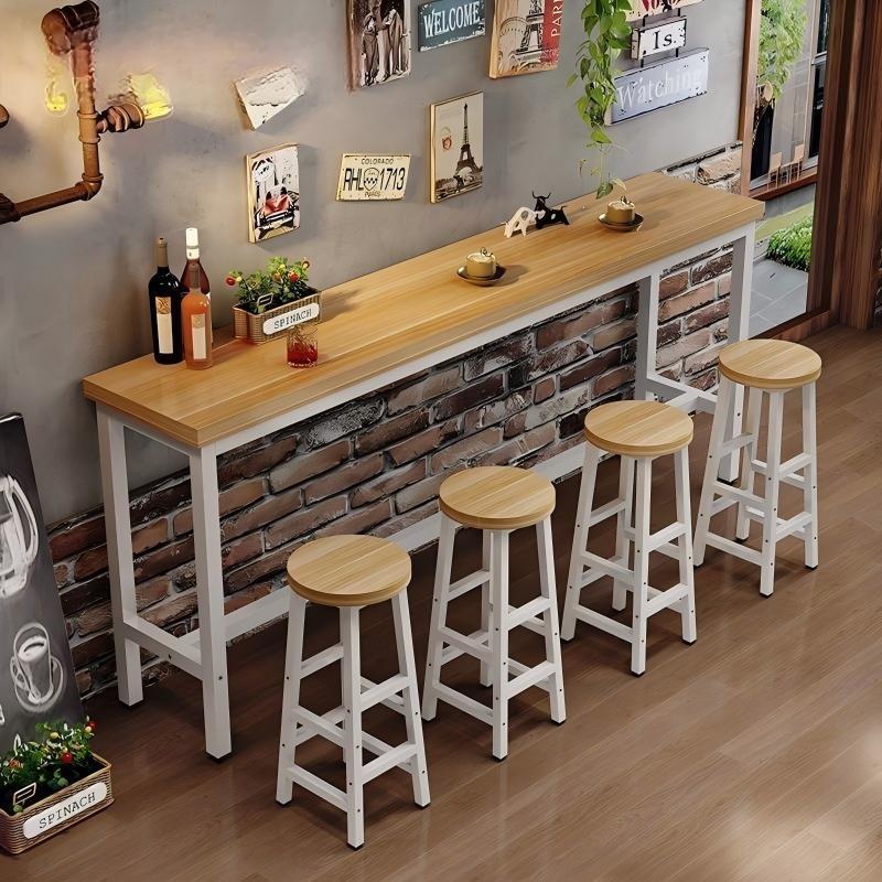 Bar Table and Chair Set, Commercial Dining Table, Bar, Milk Tea and Coffee Shop Long Table, High Table, Home Use Wall-Mounted Narrow Table