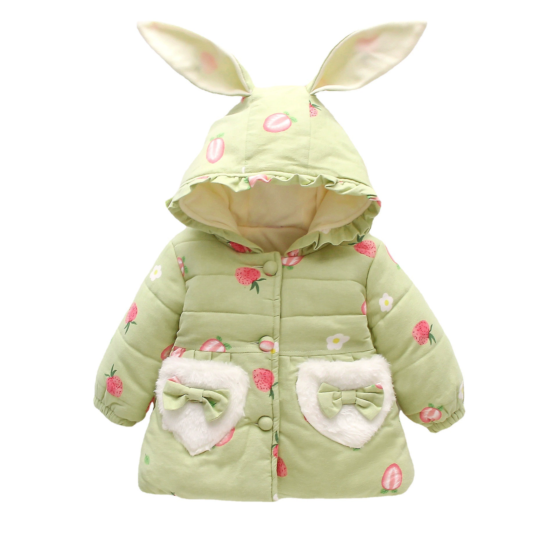 Зимняя милая толстовка-худи, окрашенная клубника, down jacket, детская одежда