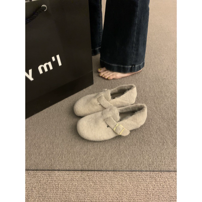 Birkenn обувь женская осень-зима плюс бархат 2024 новая корейская версия французской ретро плоская подошва теплая хлопчатобумажная обувь