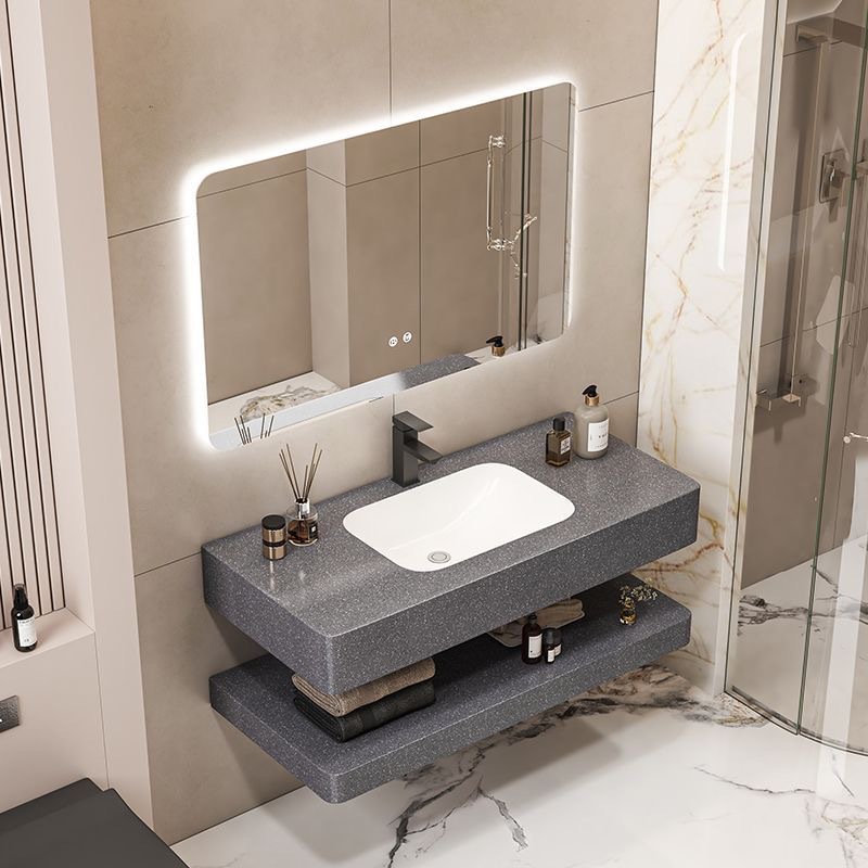 Integrated Ceramic Basin with Arc-Shaped Seamless Rock Slab, Bathroom Cabinet Combination, Washbasin for Home Renovation Projects, Waterproof for Guesthouses