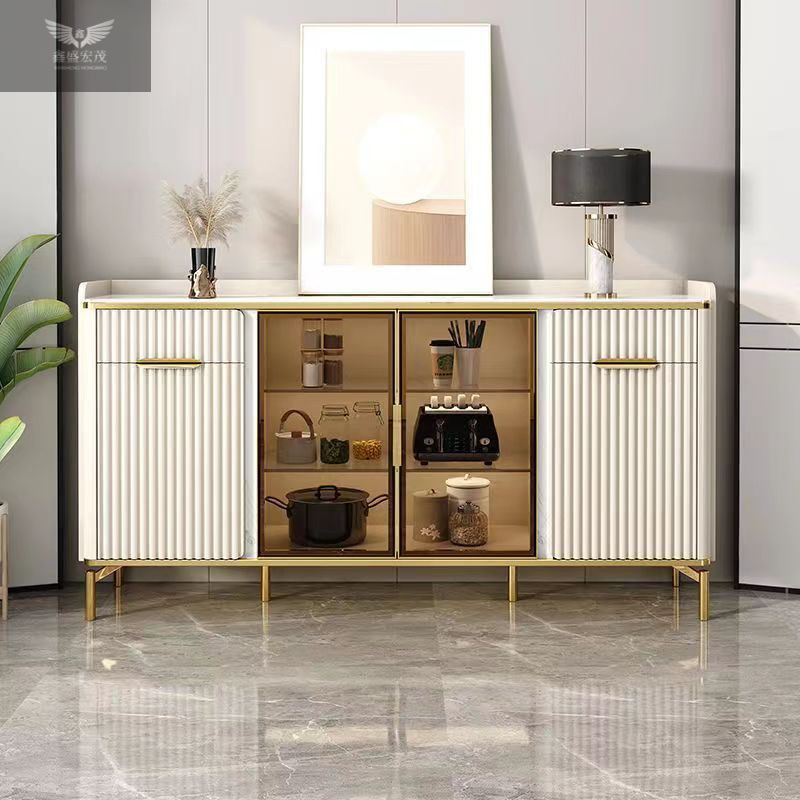 Gabinete de sala de estar, armario de cocina de alta calidad, tablero de roca ligero y lujoso italiano, simple, armario de comidas de estilo crema, multifunción contra la pared
