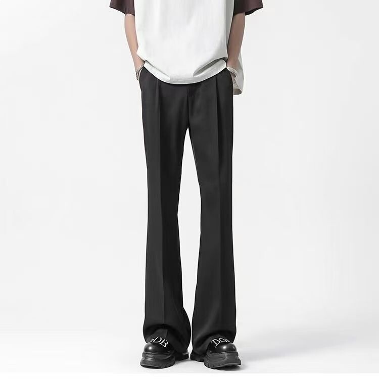 Summer Black Drapey Dress Pants for Men, Spring and Autumn Straight-Leg Versatile Flared Pants, Men's Casual Suit Pants Summer Black Drapey Dress Pants for Men, Spring and Autumn Straight-Leg Versatile Flared Pants, Men's Casual Suit Pants