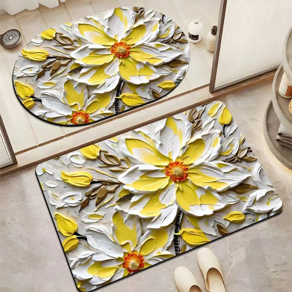 Diseño original 3D visión baño puerta antideslizante absorbente de secado rápido resistente al desgaste estera del pie simple pequeña flor absorbente