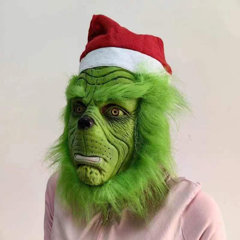 Halloween Maske grünes Monster Halbgesicht grünes Monster Grinch Cosplay Rolle Kostüm Requisiten Kopfbedeckung_voghion.com