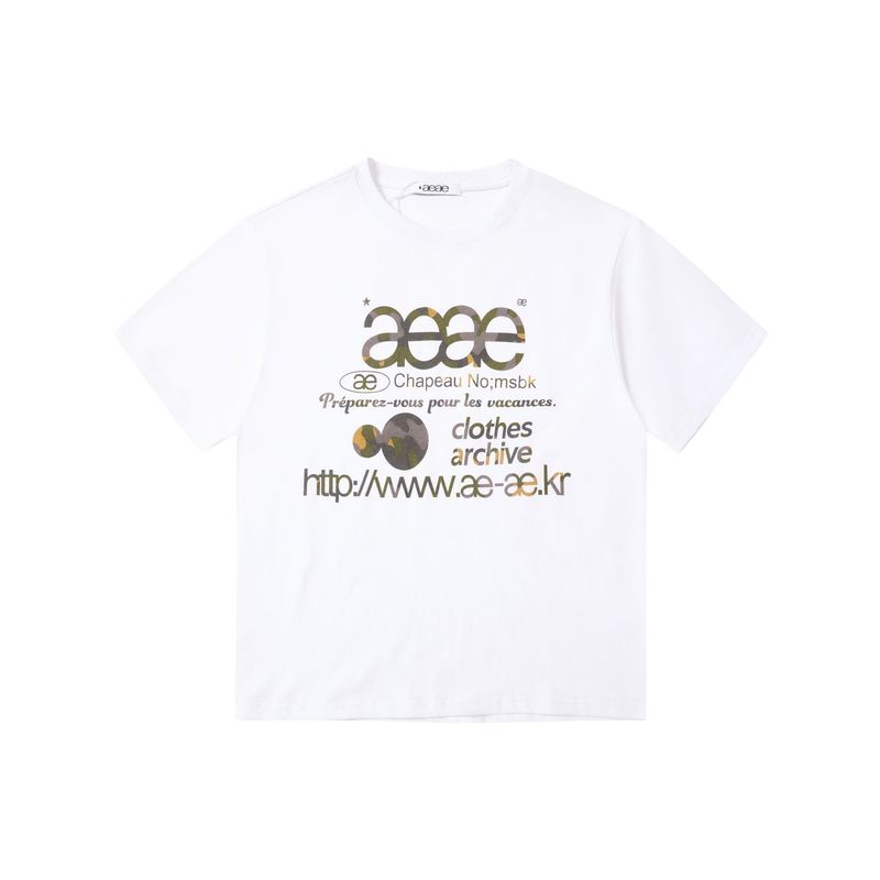 aeae韓国デザイナーカレッジスタイルクラシック水玉文字ドロップショルダールーズバージョン半袖Tシャツの正しいバージョン|undefined