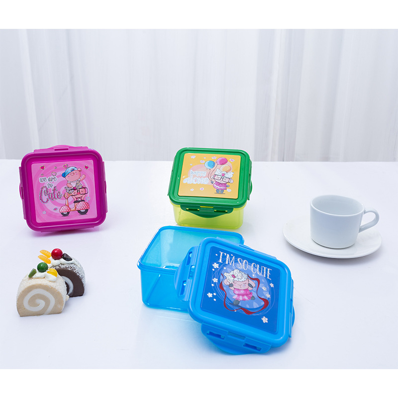 Comercio exterior transfronterizo retráctil flash colorido película de dibujos animados caja de preservación de frescura rectangular cuadrada redonda sellada caja de almacenamiento de bocadillos