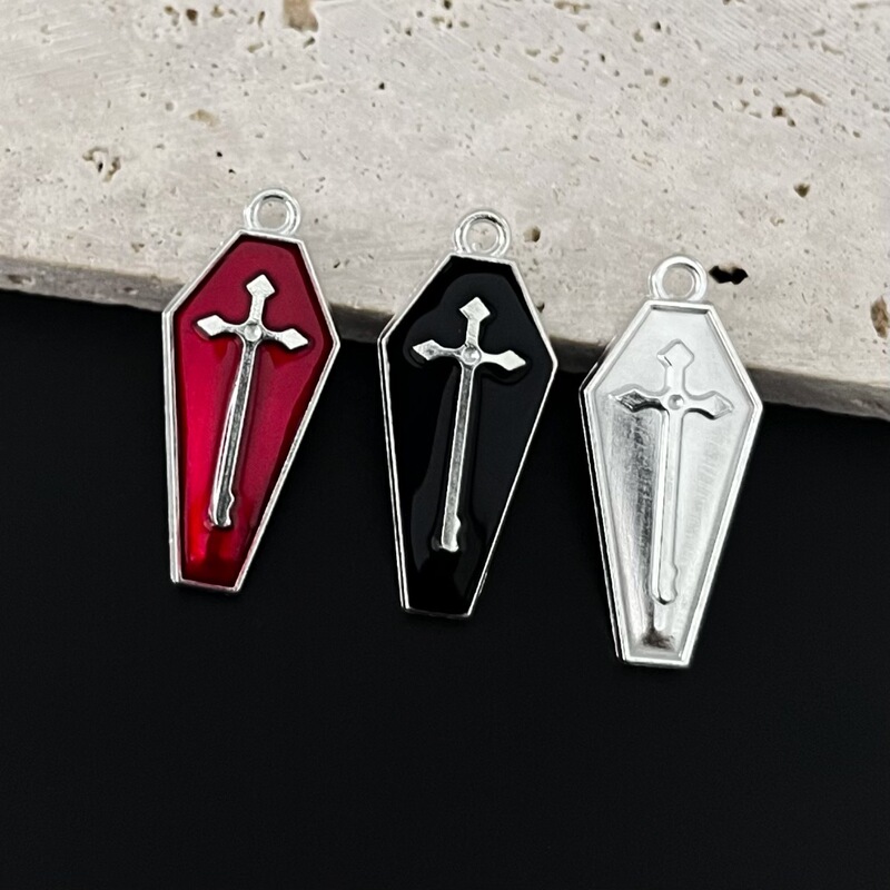 European and American Cross-Border Halloween Personalized Retro Cross Coffin Oil-Drip Pendant DIY Jewelry Accessories Direct from the Manufacturer