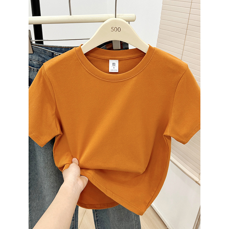 Korean-Style Straight-Shoulder Short-Sleeve T-Shirt for Women, Summer New Fashion Versatile Round-Neck Slimming and Figure-Flattering T-Shirt for Women