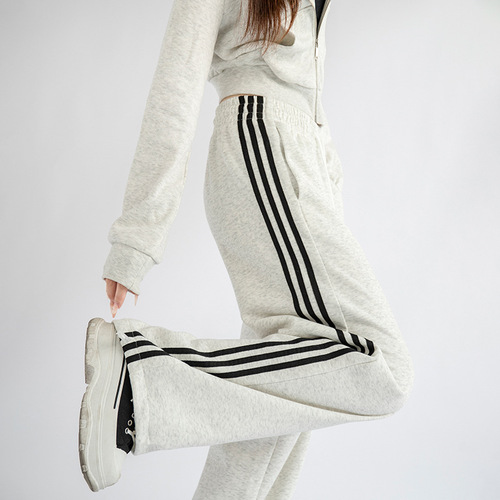 White Women's Spring 2025 New Model High-Waist Loose Side Stripe Casual Straight Leg Sweatpants American Wide Leg Pants