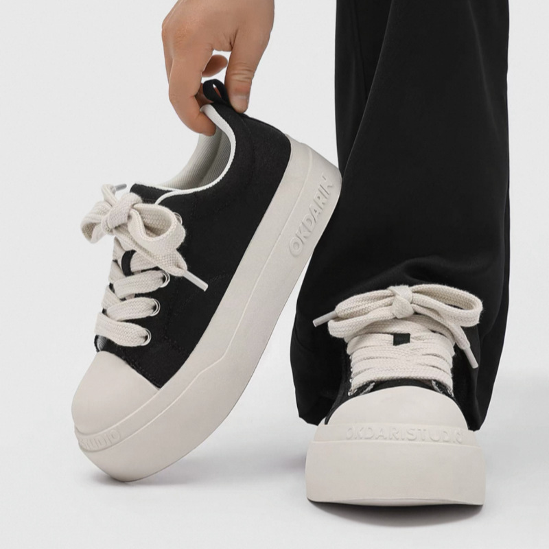 Wang Linkai's Same Style Ugly-Cute Trendy Black and White Versatile 2026 Hot-Selling Niche Thick-Soled Height-Increasing Casual Sneakers for Couples Men's Shoes