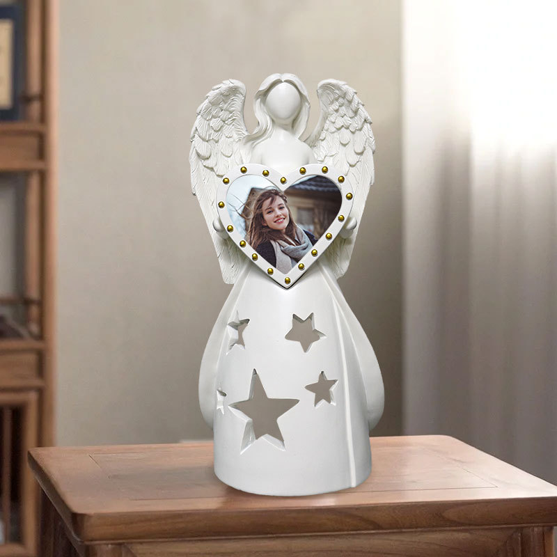  Special Angel Photo Frame Candlestick Sculpture Replaceable Photo Frame Paper Commemorative Gift Resin Home Living Room Ornaments