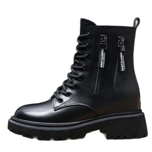 Women's Autumn/Winter New Martin Boots, Thick Sole Side Zipper Single Boots, Winter Lined Warm Women's Cotton Boots