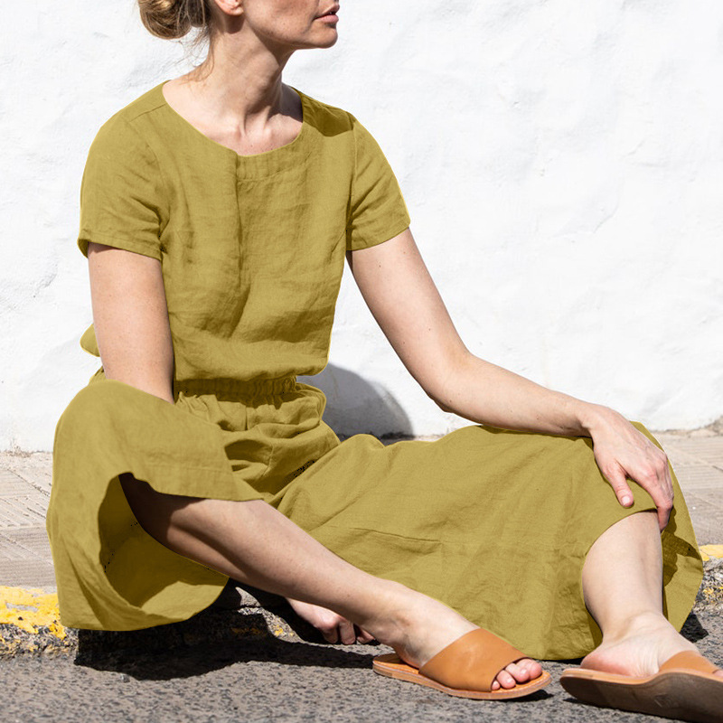 Cotton And Linen Jumpsuit Women Solid Color Sleeveless Pocket High Waist Wide Legs Jumpsuits Casual Commuting Ladies Bodysuits_voghion.com
