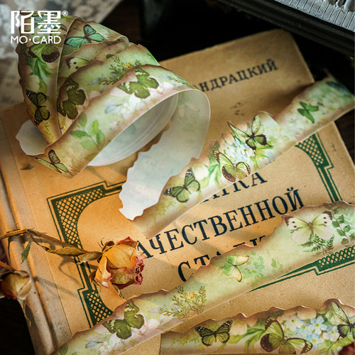 Momo Tape Butterfly Contract Series Retro Special Shaped Burnt Hand Book Decoration Material Cycle Border 6 Styles