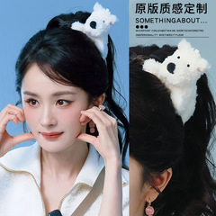 杨幂同款白色西高地小狗发夹女卡通大号鸭嘴夹头饰毛绒刘海侧边夹