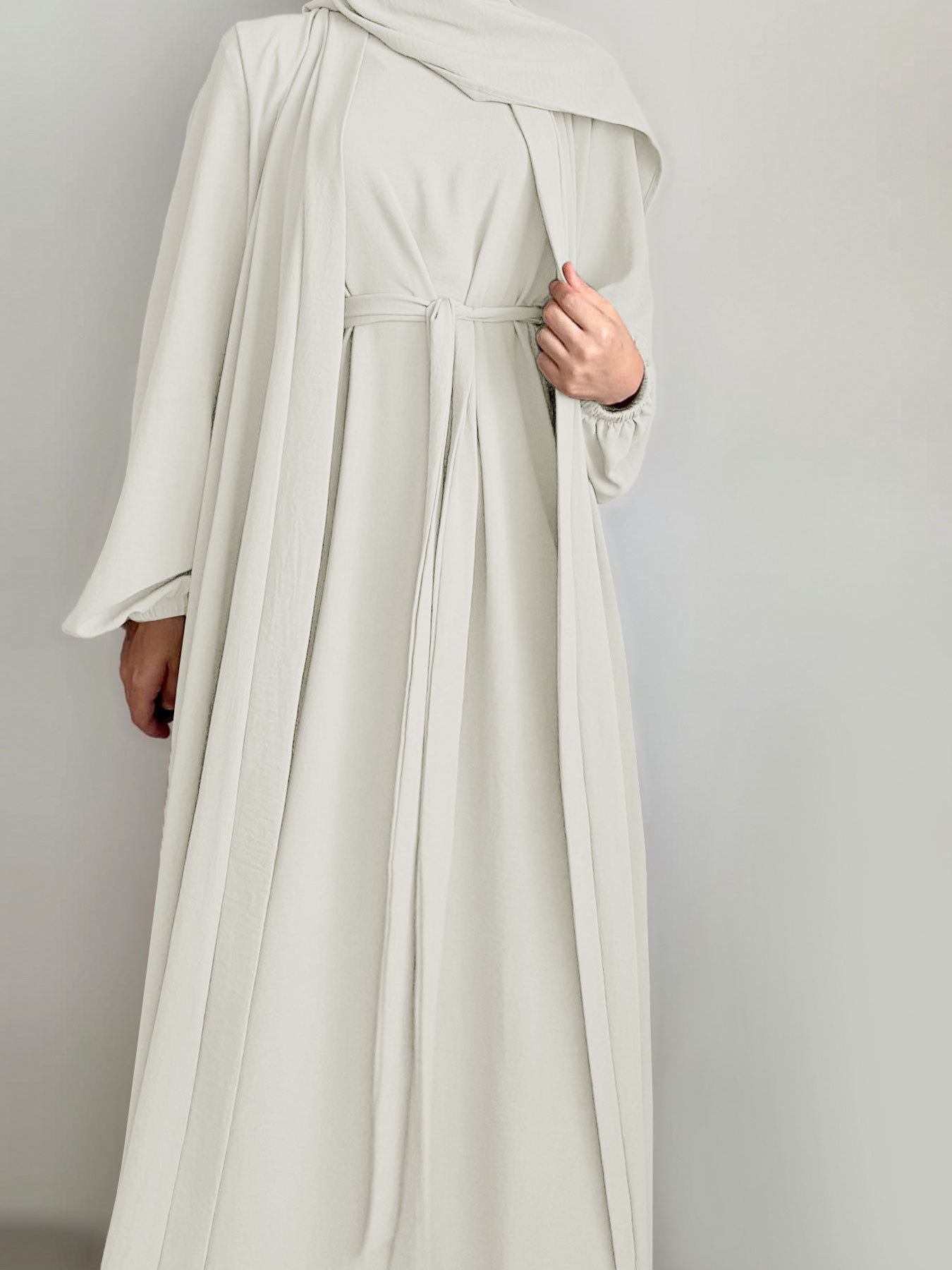 2025 Spring New Arrival Turkey Dubai Solid Color Two-Piece Women's Robe Dress_ecoleips.com