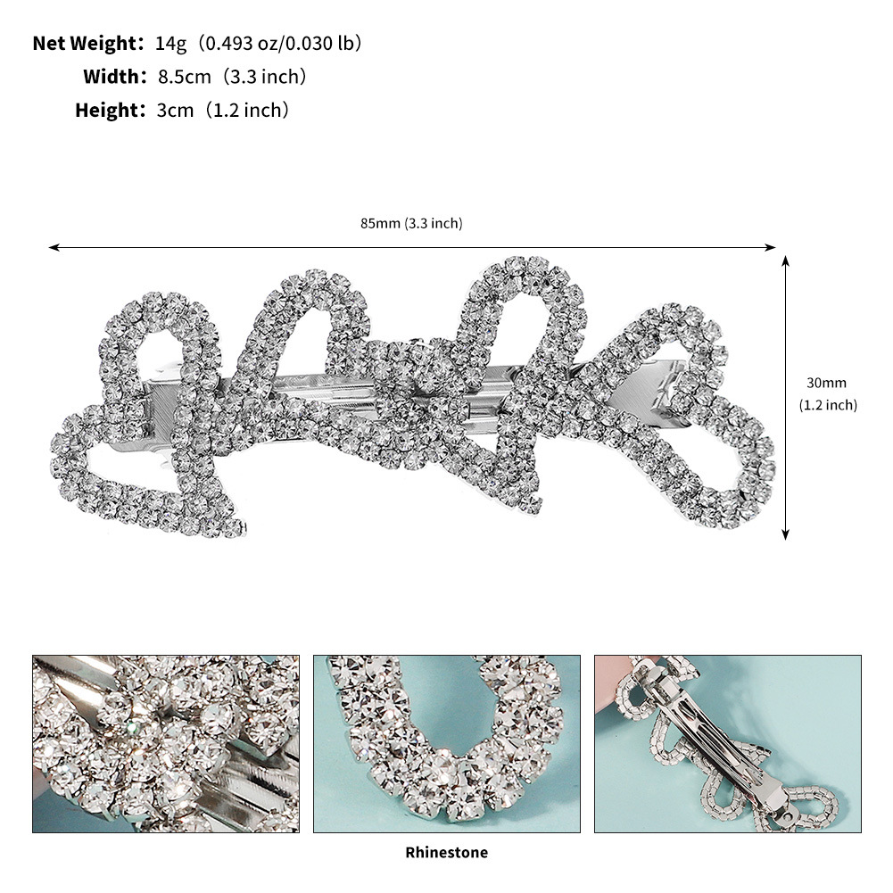 20g Weight Hair Clip Hair Accessories Type 1 Piece Quantity Banquet, Party Occasion Rhinestone Material Heart Shape, Bow Knot Pattern All Seasons Season Women's Gender Elegant, Shiny Style Elegant Shiny Women's Heart Shape Bow Knot Rhinestone Hair Clip 9