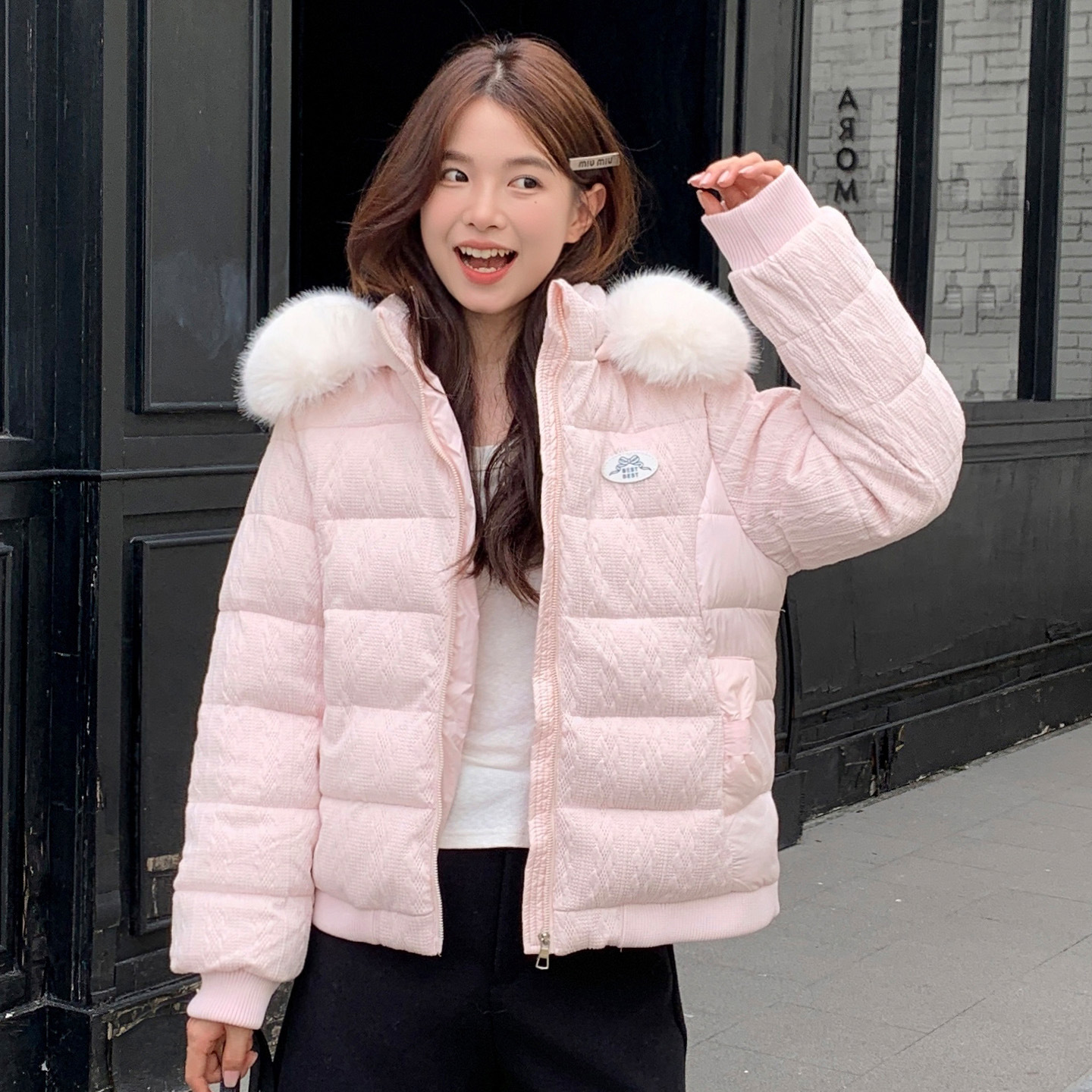 패션 면복 여자 짧은 면옷 슬림핏 날씬해 보이는 허리 허리 접는 면복 2026