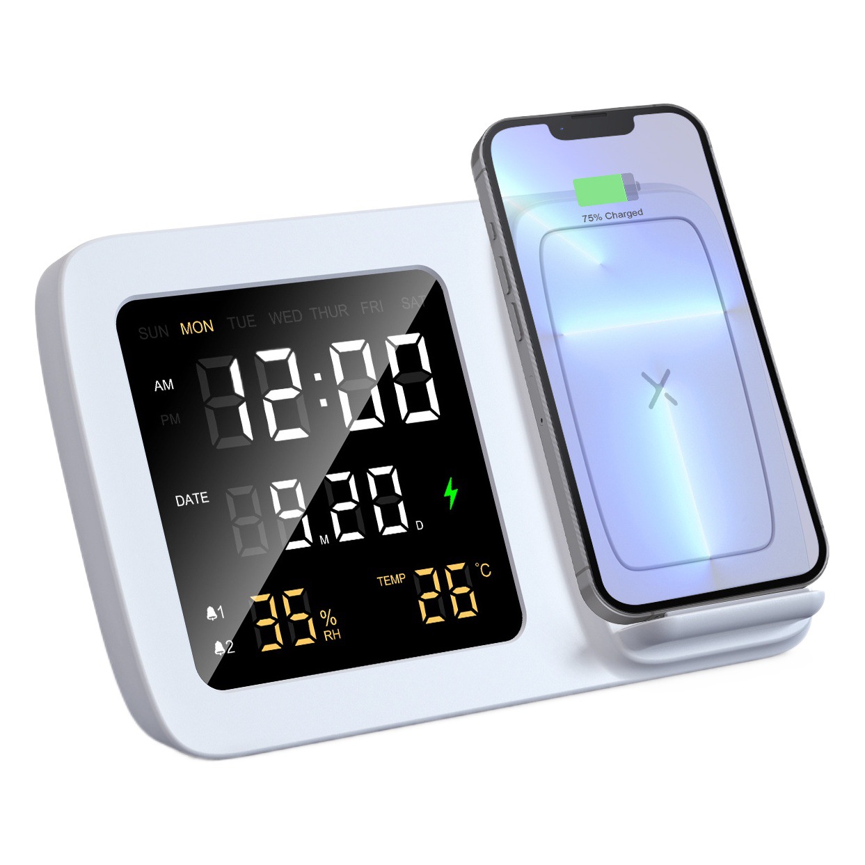 2024 multi-función De Teléfono Móvil 15W cargador inalámbrico con reloj despertador calendario temperatura pantalla cargador inalámbrico