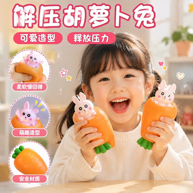 Carrot Squishy Toy, Internet-famous Carrot Rabbit Squeeze Cup, Stress Relief Gadget, Prank Toy for Decompression