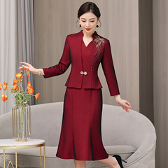 yqwl5628喜婆婆婚宴装礼服裙2025秋季新款气质优雅红色鱼尾连衣裙